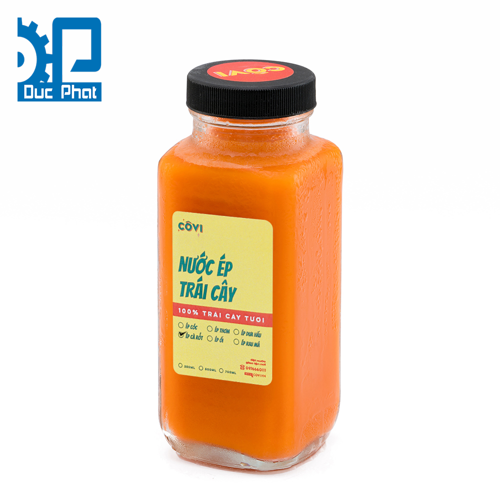 Dán nhãn nước ép cà rốt đóng chai Dán nhãn nước ép cà rốt đóng chai
