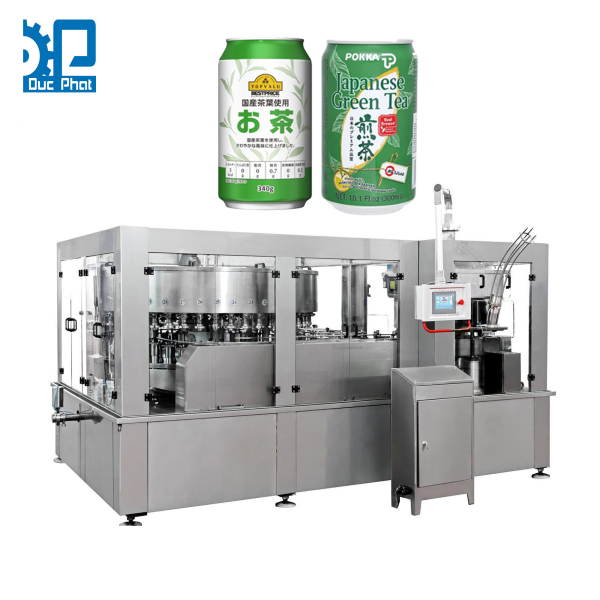 Máy chiết rót nước trà xanh đóng lon